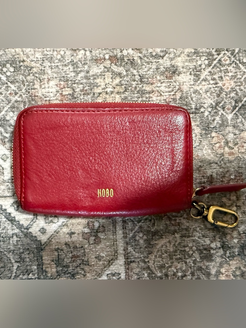 HOBO Red Pebbled Leather Wristlet Wallet with Gold Logo